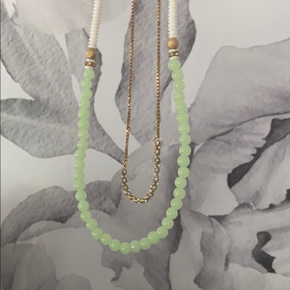Two String Necklace Gold White and Light Green - Picture 2 of 3